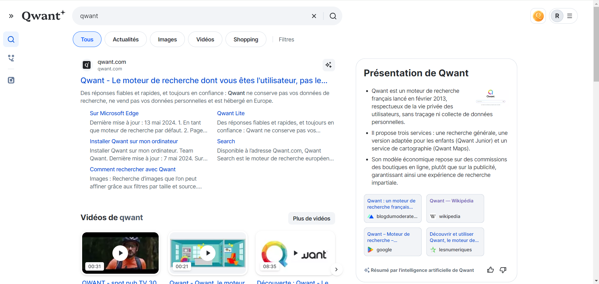 Imagem de referência relacionada a Qwant, item descrito como motor de busca europeu com foco em privacidade