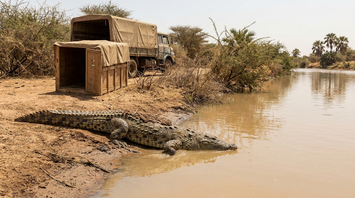 Crocodilo de quase 5 metros e 750 kg volta de avião para o Sudão dentro de uma caixa reforçada