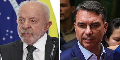 Os candidatos Luiz Inácio Lula da Silva (PT) e Flávio Bolsonaro (PL) Foto: Allison Sales/NurPhoto via Getty Images Mateus Bonomi/Anadolu via Getty Images