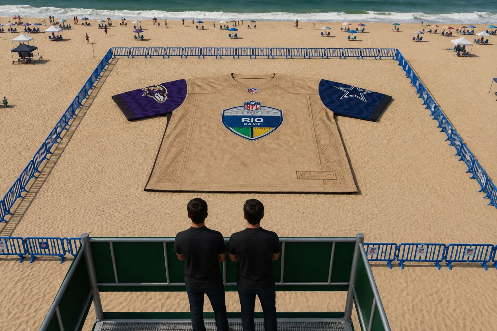 Camisa gigante invade praia de Copacabana no RIo Divulgação/NFL