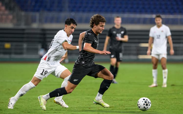 Callan Elliot in action for the All Whites against Palestine.
