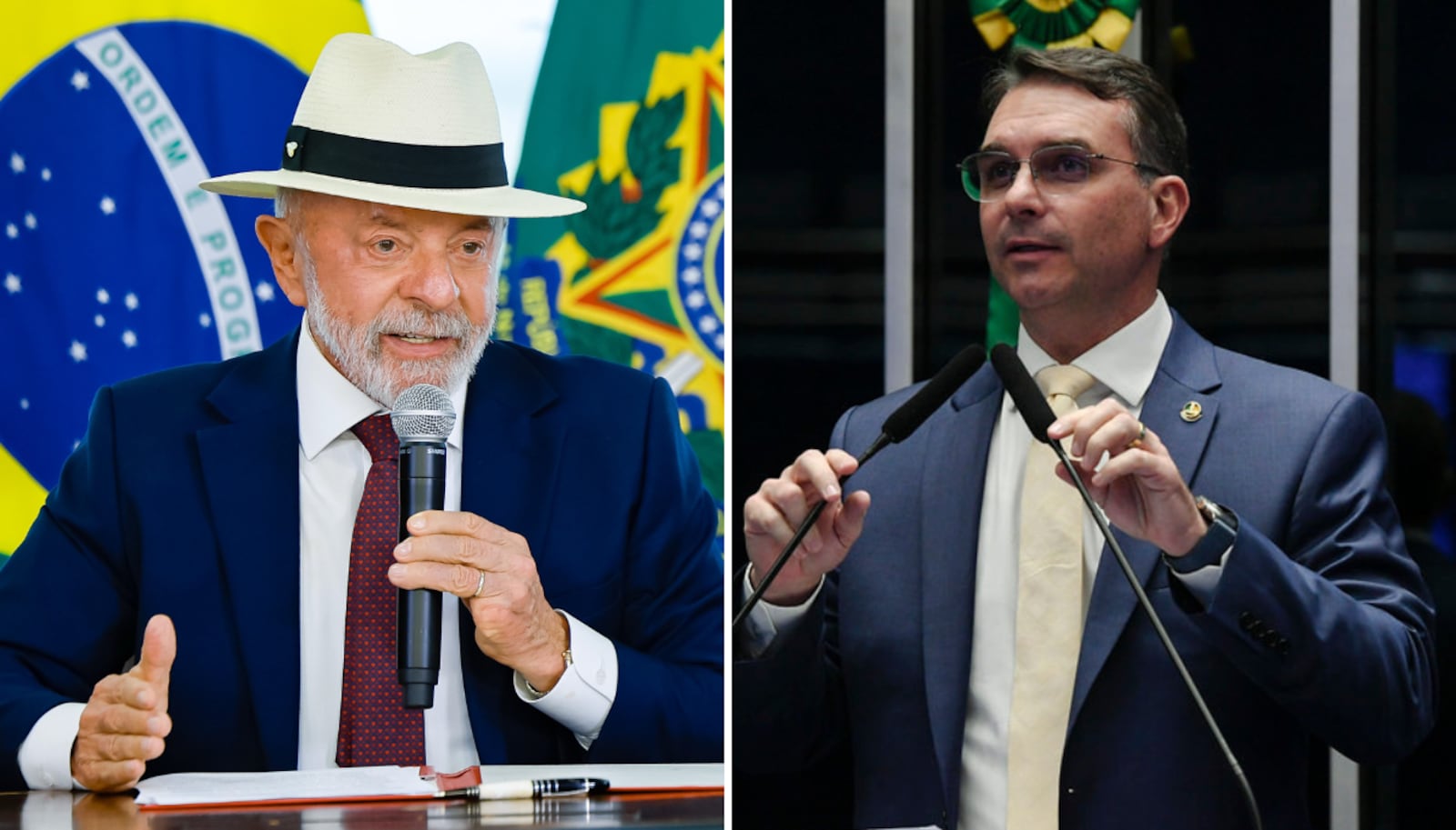 Amapá: Lula tem 34% das intenções de voto no 1º turno; Flávio Bolsonaro tem 32% Montagem: Ricardo Stuckert/PR - 28.04.2026 e Jefferson Rudy/Agência Senado - 14.08.2024