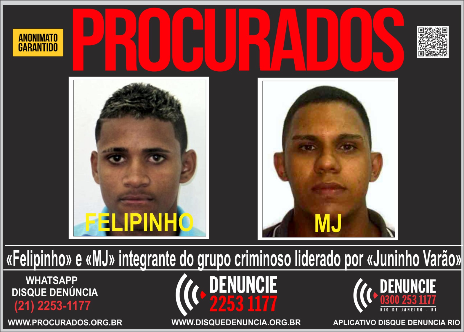 Disque Denúncia divulga cartaz de dois milicianos foragidos ligados a ‘Juninho Varão’ no RJ