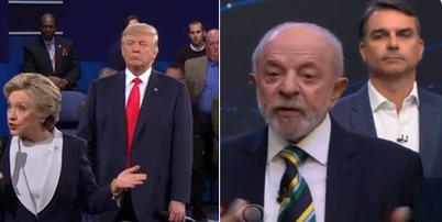 Internautas apontaram semelhança entre postura de Flávio e Trump em debates Foto: Reprodução/X