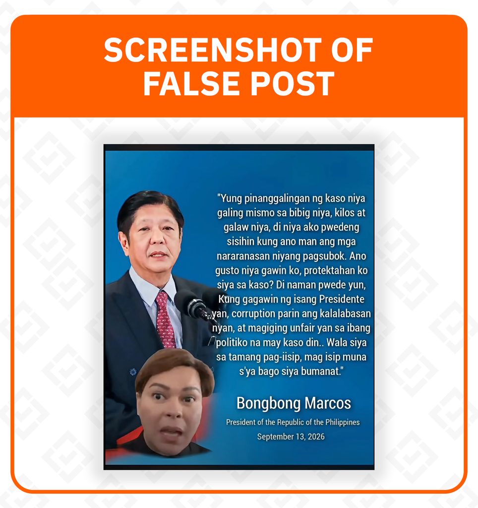 VERIFICAÇÃO DE FATOS: Marcos Jr. não disse que proteger a VP Duterte de seu caso é 'corrupção'