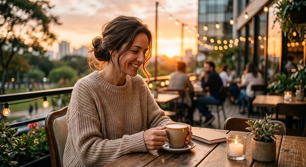 Foto estilo Pinterest feita pelo Gemini com luz quente e pôr do sol — Foto: Imagem gerada com IA/Gemini
