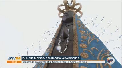 Imagem de oito metros de Nossa Senhora Aparecida atrai turistas e fiéis em Campo do Meio