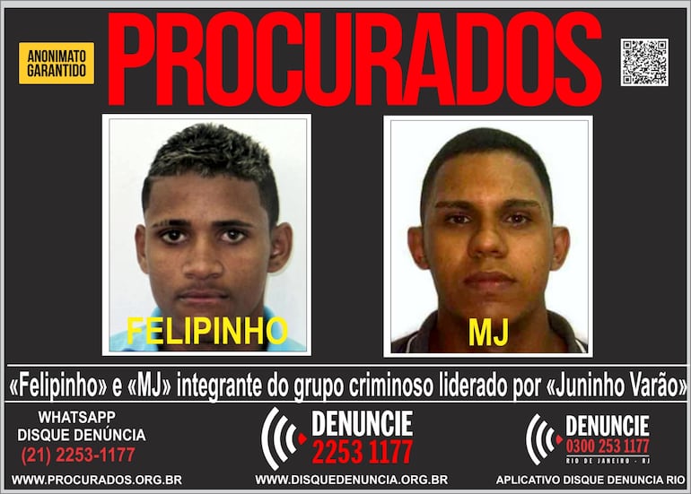 Disque Denúncia divulga cartaz de dois milicianos foragidos ligados a ‘Juninho Varão’ no RJ